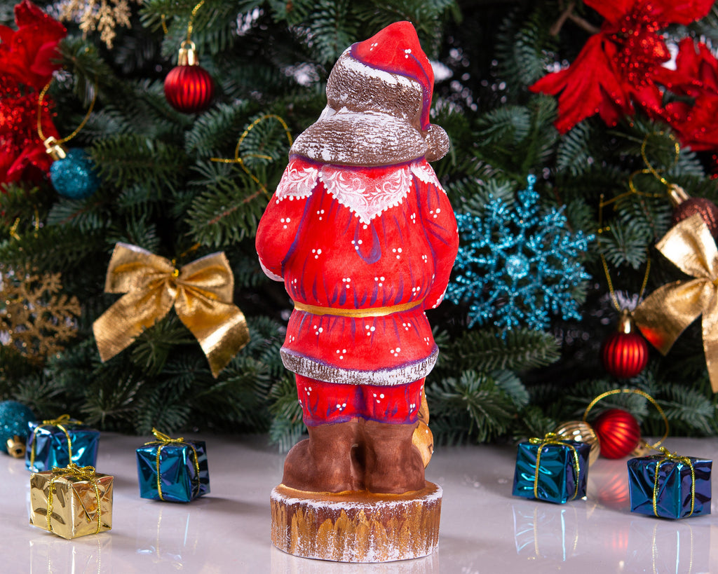 Old World Santa figurine 9.5 inch, carved wood, snowman figure, tabletop centerpiece decor