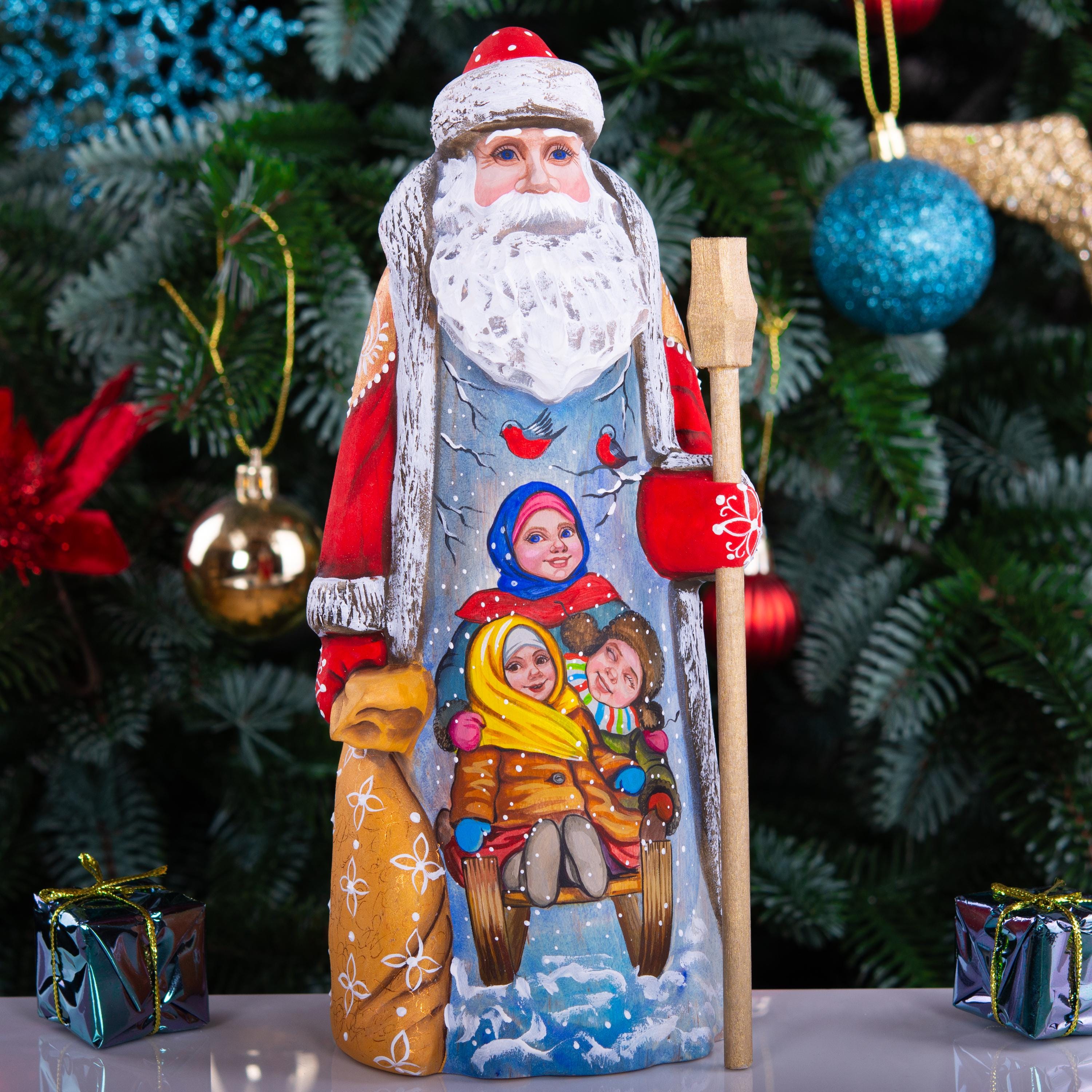 Wooden Santa Claus figurine 9", Funny Christmas Gift Idea - Christmas Holiday Home Decoration indoor made in Ukraine