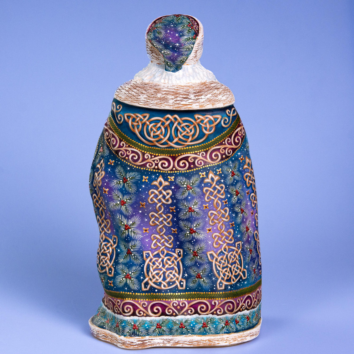 Hand Carved Wooden Santa Figurine 13.8 inch, Woodland Animals, Artist Painted Old World