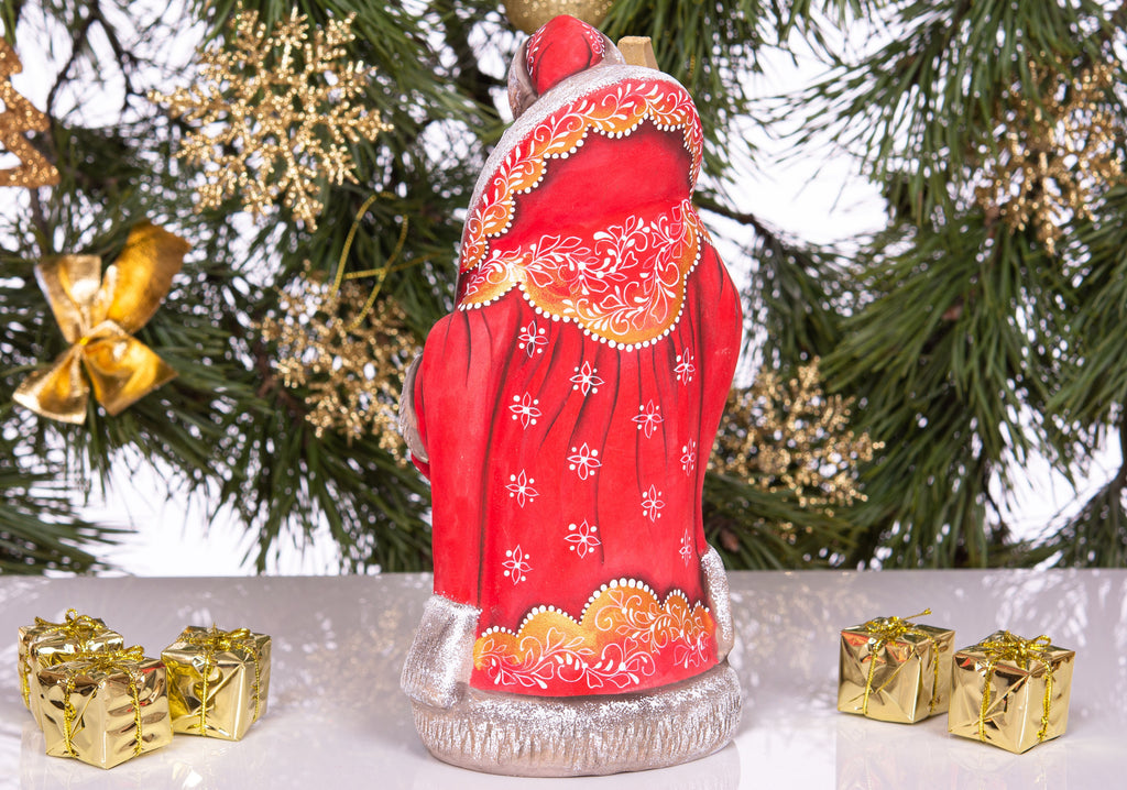 Hand carved Santa 9.1 inch solid wood figurine, folk art collectible
