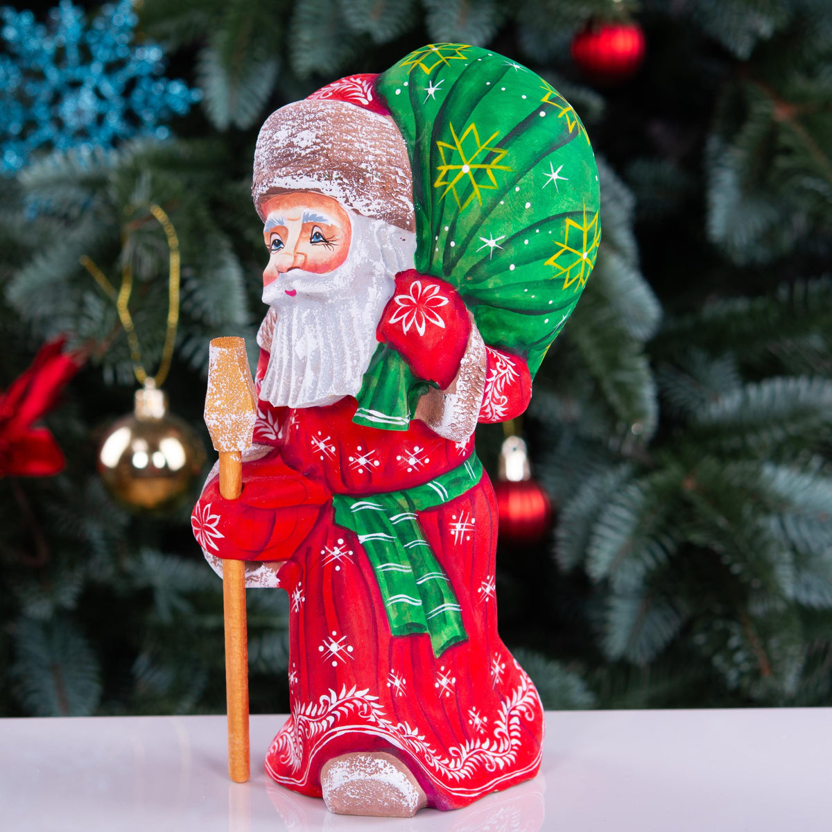 Old World Father Christmas figurine, carved solid wood, 7.9 inch