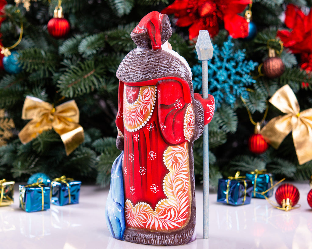 Kris Kringle wooden Santa figurine 9.4 inch, folk art winter child scene, shelf decor