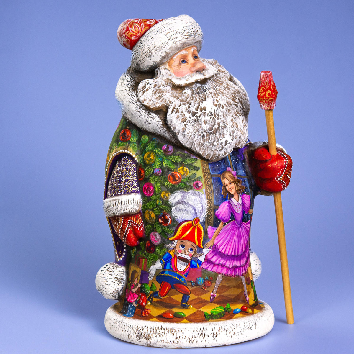 Hand Carved Santa Figurine: Nutcracker Ballet Scene, Painted Wood