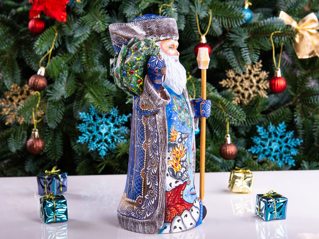 Wooden Hand Carved Santa Claus figurine 11", handmade home Christmas Holiday decor indoor, funny Christmas gift idea made in Ukraine