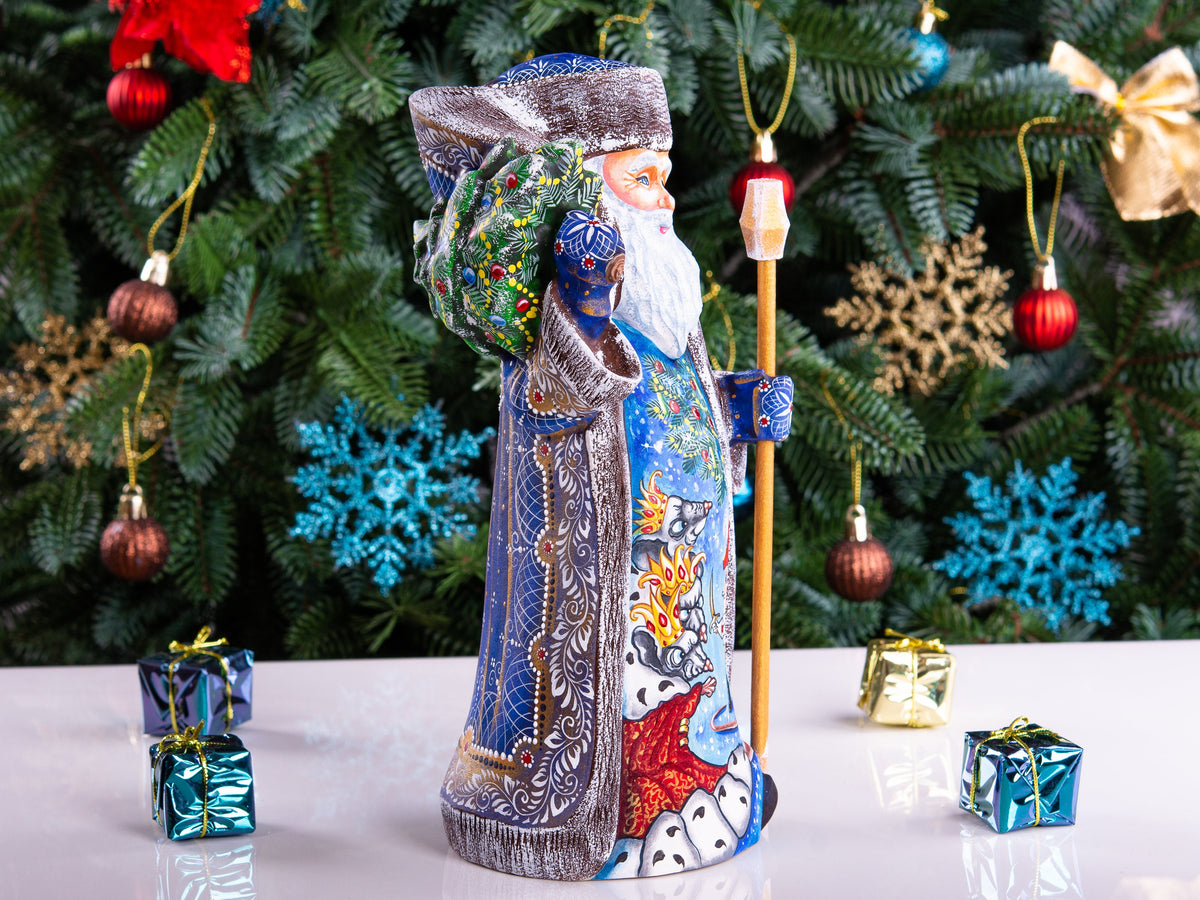 Wooden Hand Carved Santa Claus figurine 11", handmade home Christmas Holiday decor indoor, funny Christmas gift idea made in Ukraine