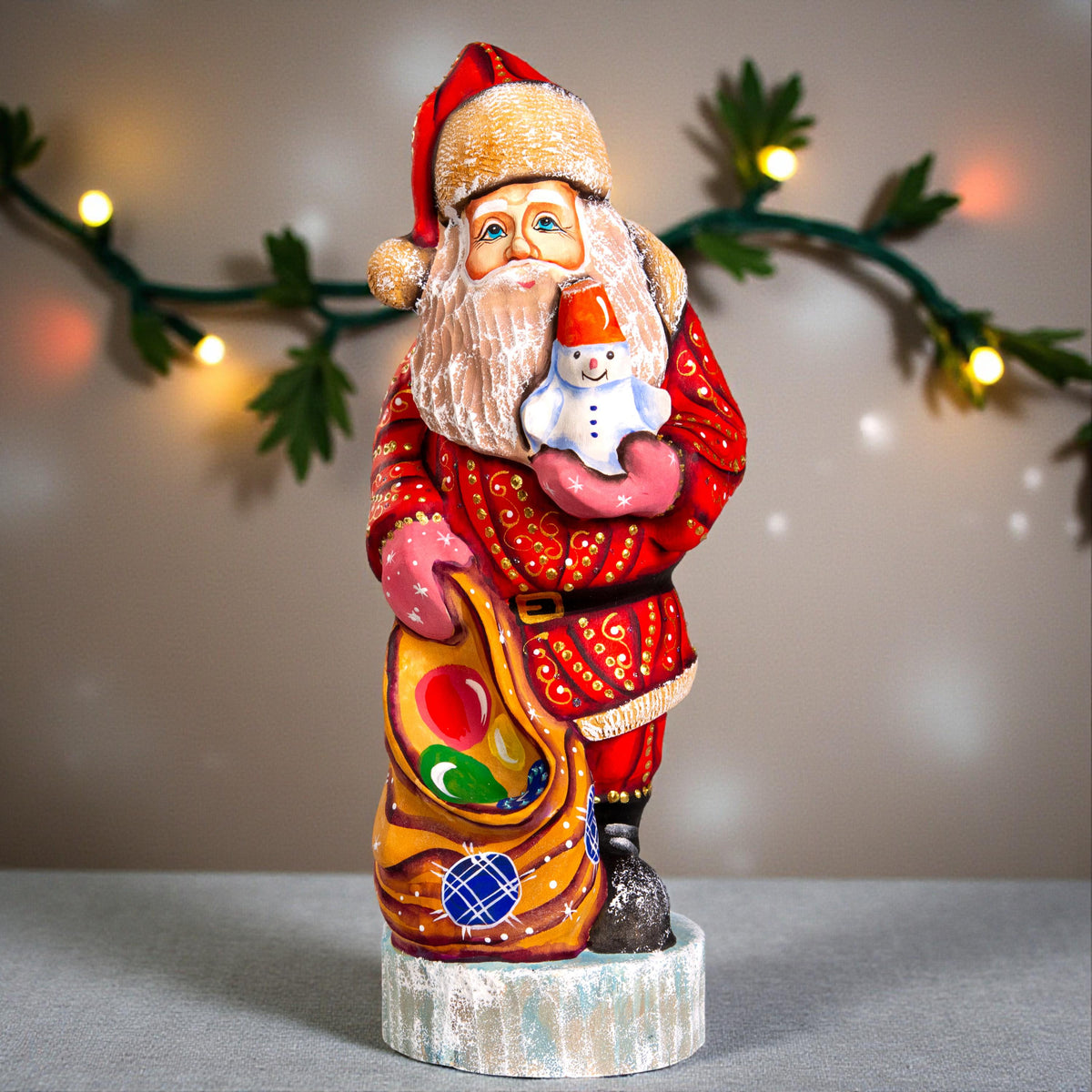 Vintage Santa Claus figurine 10", hand carved wooden mantel decor