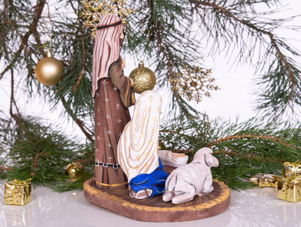 Hand carved Nativity figurine 9.4 inch, Holy Family manger scene