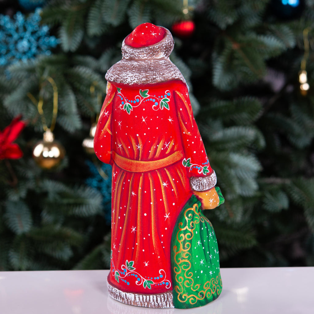 Hand carved wooden Santa, storybook Christmas list vignette, 9.1 inch