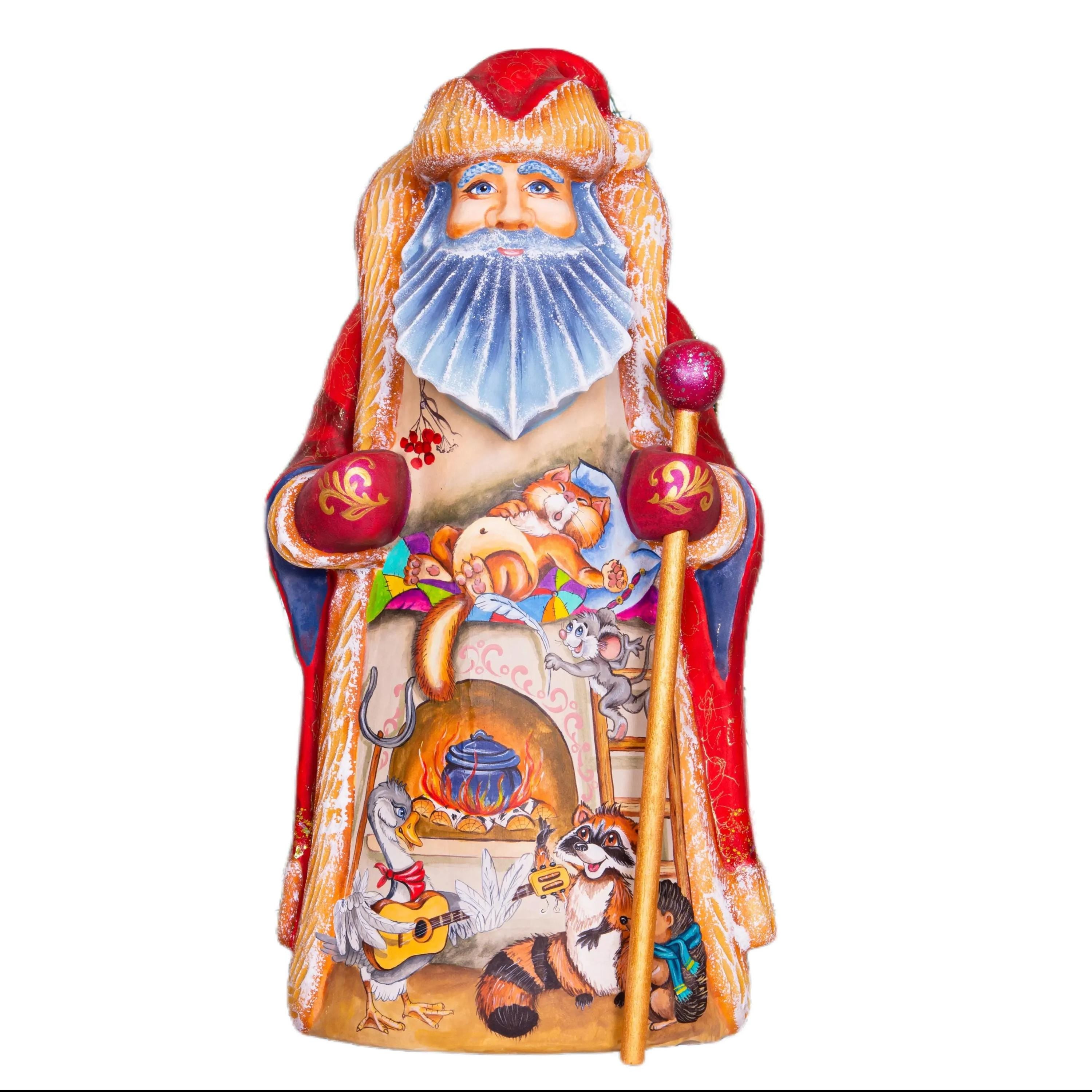 Hand-Carved Wooden Santa Claus Figurine: Whimsical Christmas Decor