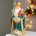 Kris Kringle Santa figurine 12 inch, emerald coat mantel display