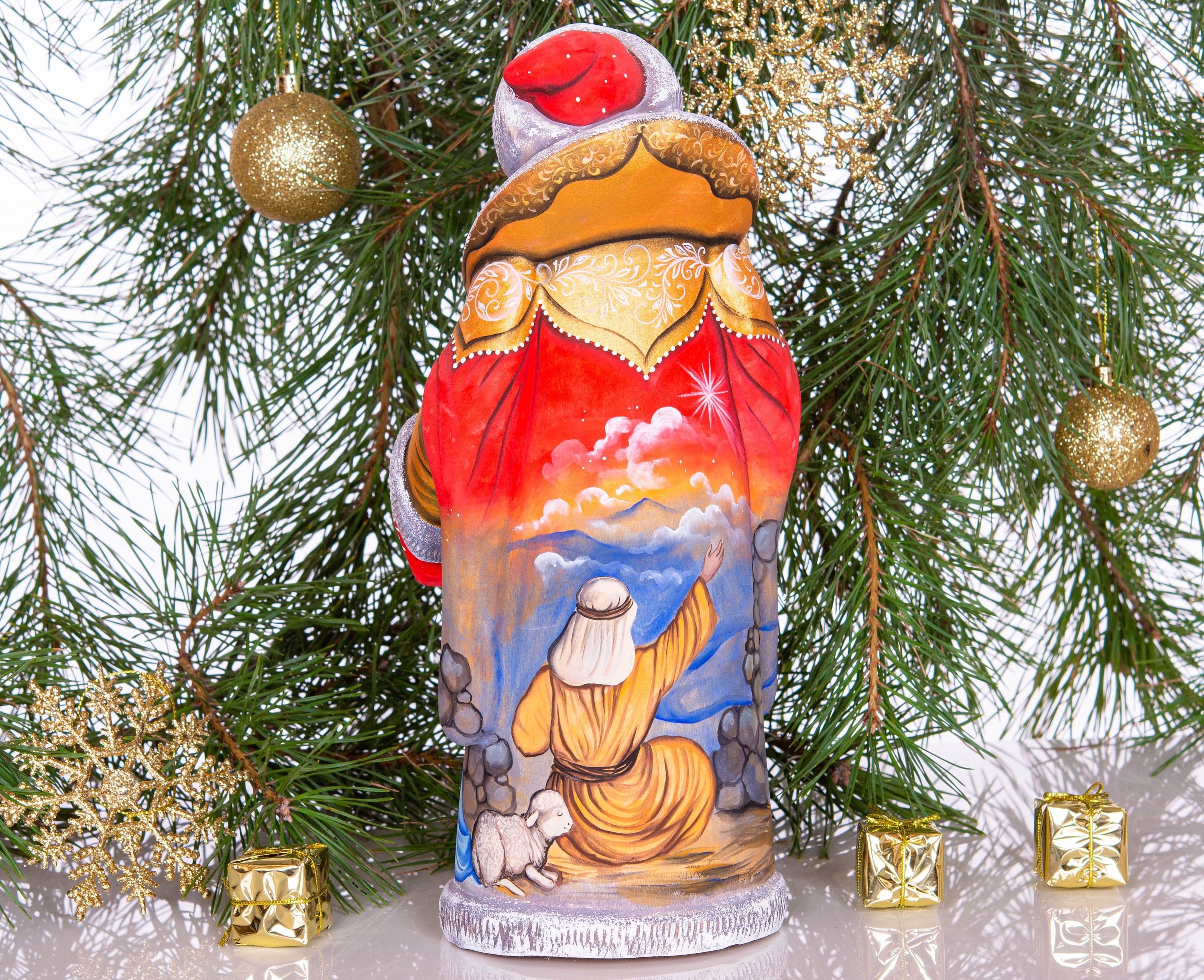 Father Christmas Statue 12", Holy Family, Artist Painted, Old World