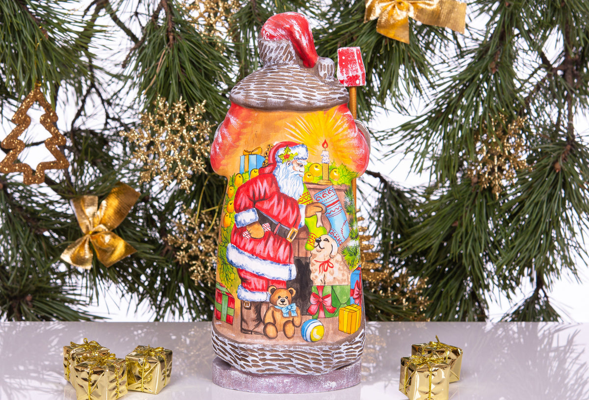 Hand Carved Wooden Santa Figurine: Folk Art Christmas Decor