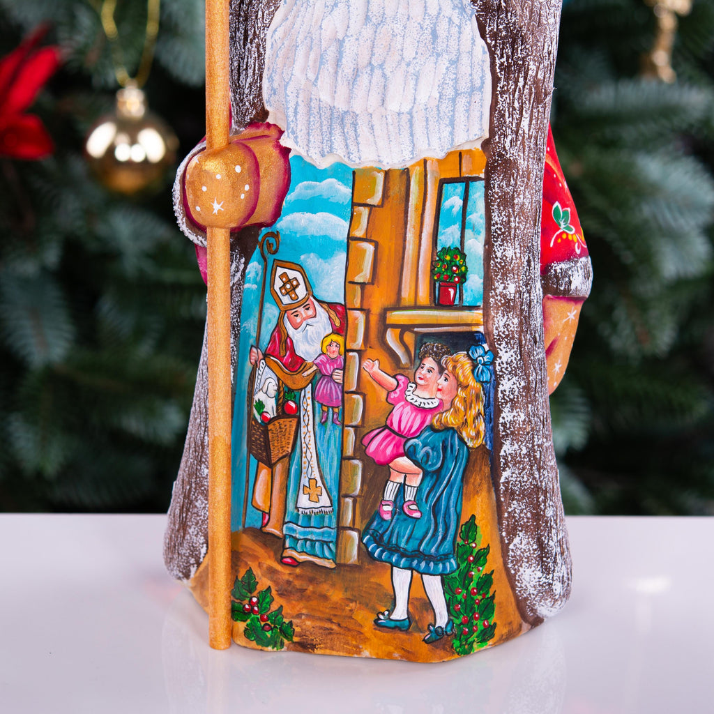 Collectible Santa figurine, folk art children and toys scene, 9.4 inch
