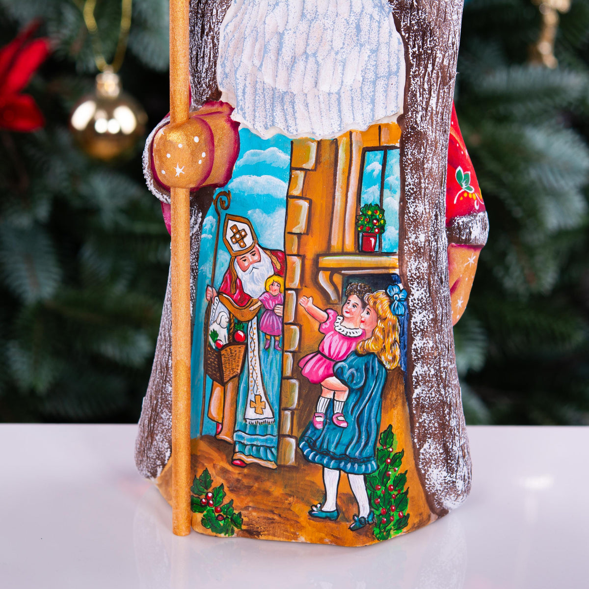 Collectible Santa figurine, folk art children and toys scene, 9.4 inch