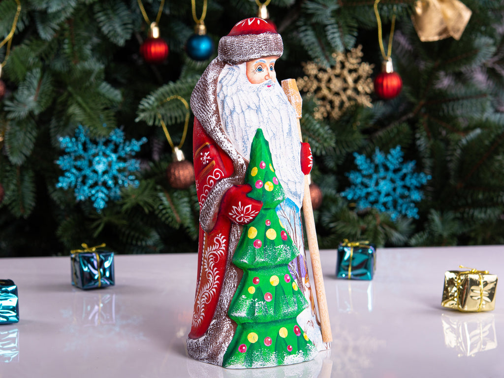 Hand carved Santa wooden figurine 9 inch, Christmas tree accent, shelf decor