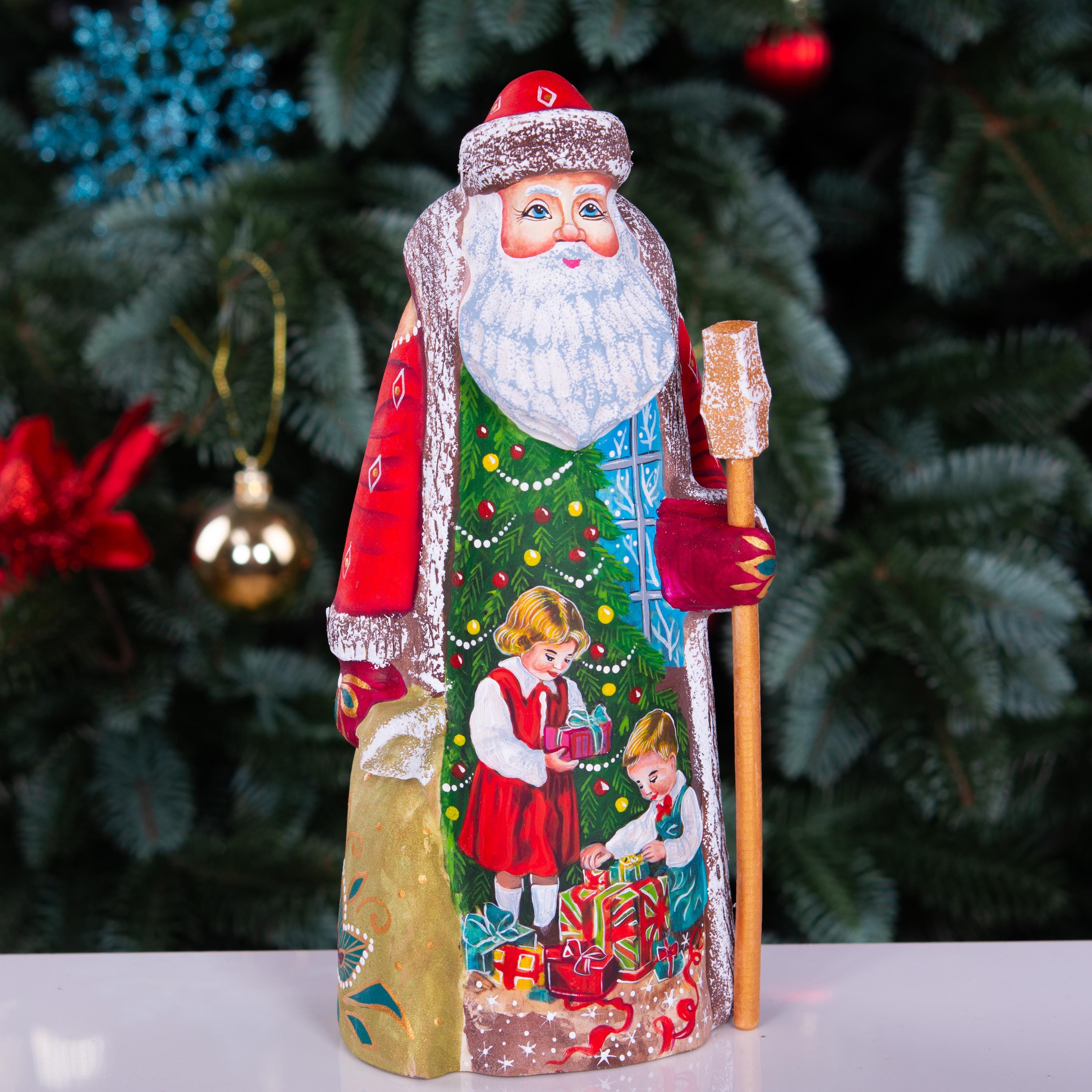 Hand Carved Wooden Santa Claus Figurine: Signed Folk Art Christmas Decor