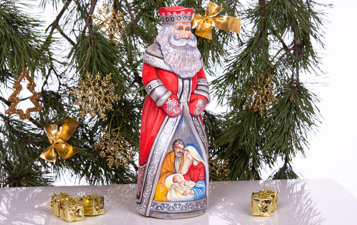 Santa Figurine 12.5", Nativity Scene, Orthodox Icon Style, Hand Painted Wood