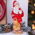 Hand carved Santa wood figurine 10 inch, snowman toy, gift sack, Christmas mantel decor