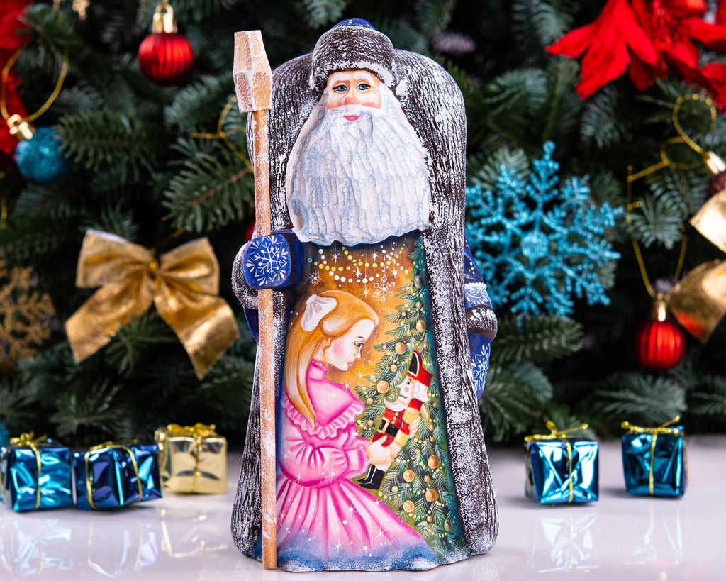 Old-World Santa wooden figurine 9.5 inch, Nutcracker ballet scene, holiday mantel centerpiece