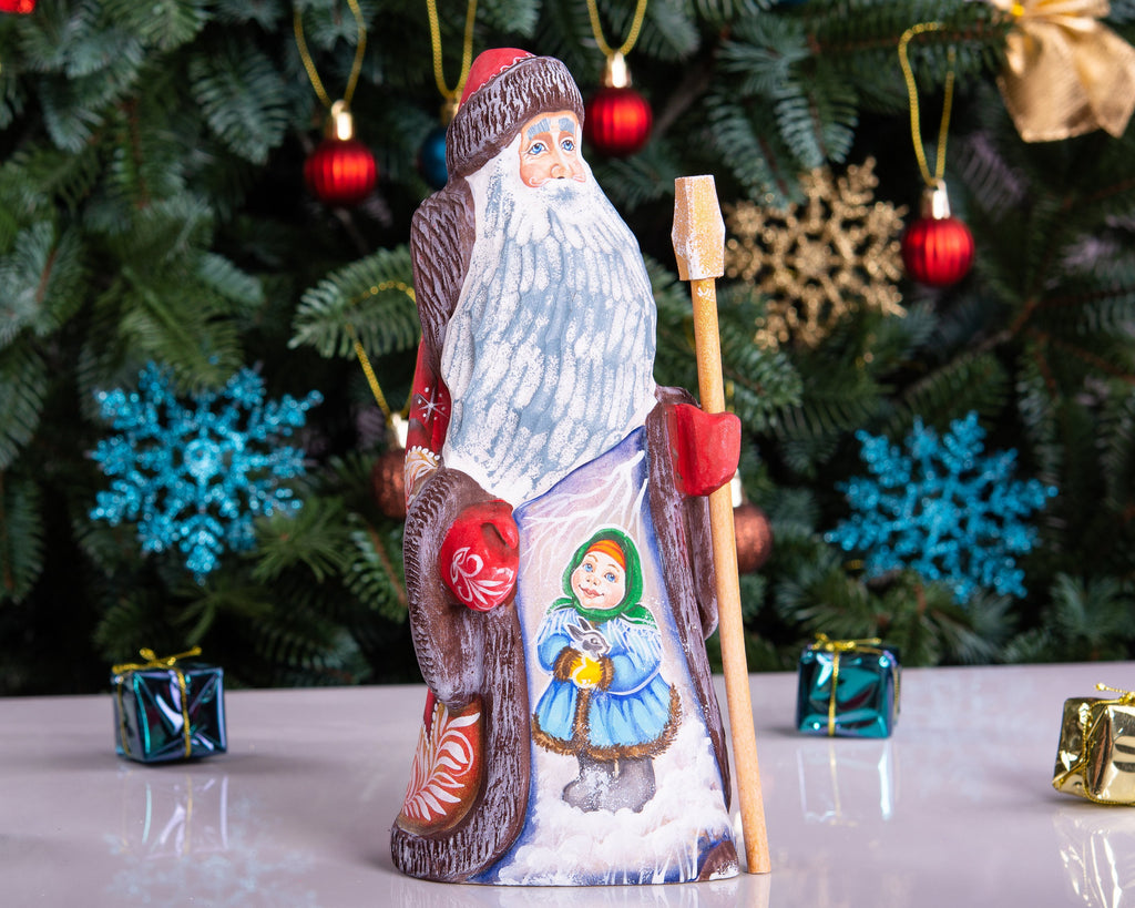 Hand carved Santa wooden figurine 9 inch with staff