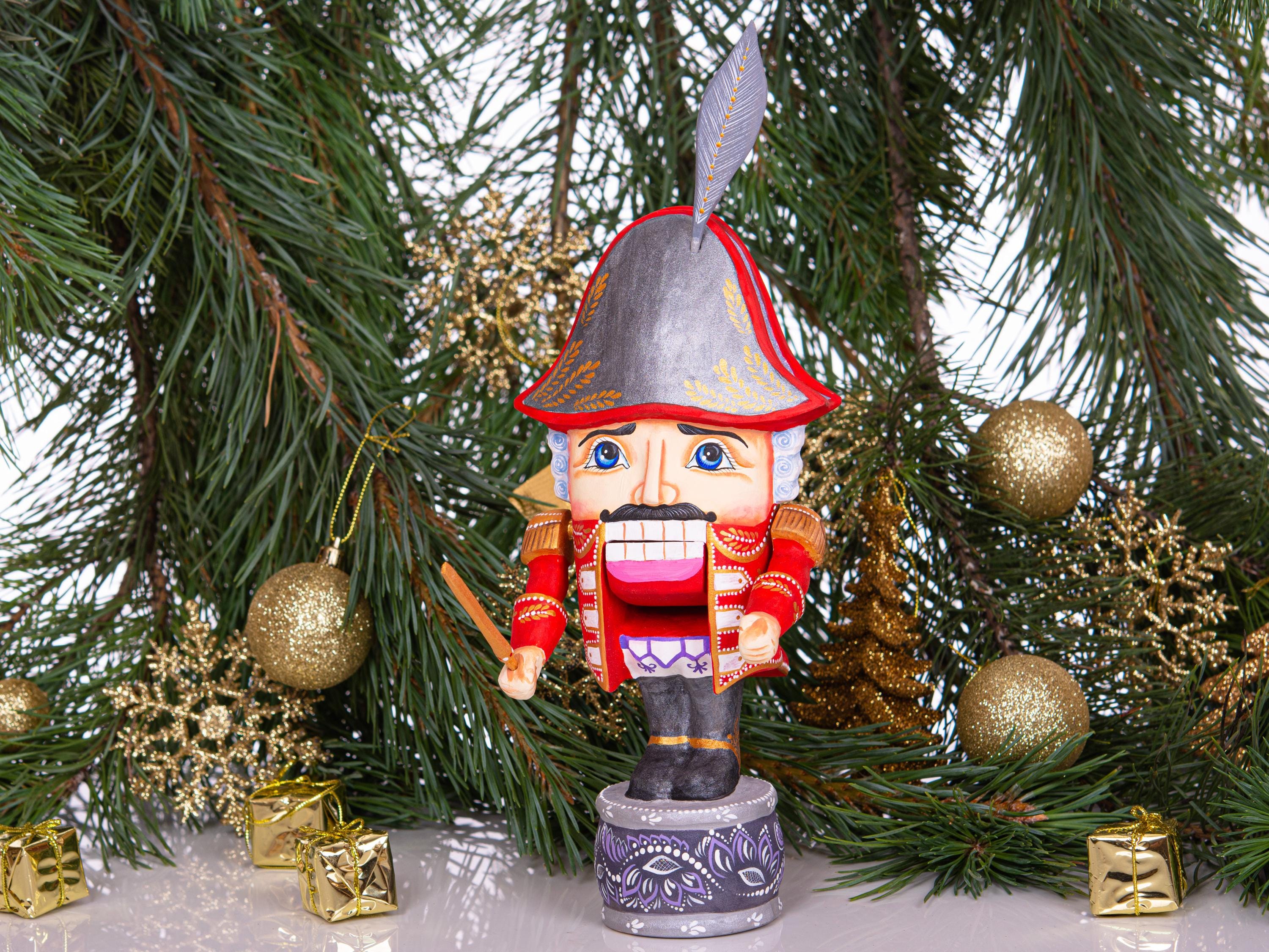 Nutcracker soldier wooden figurine 11 inch, ballet holiday shelf decor