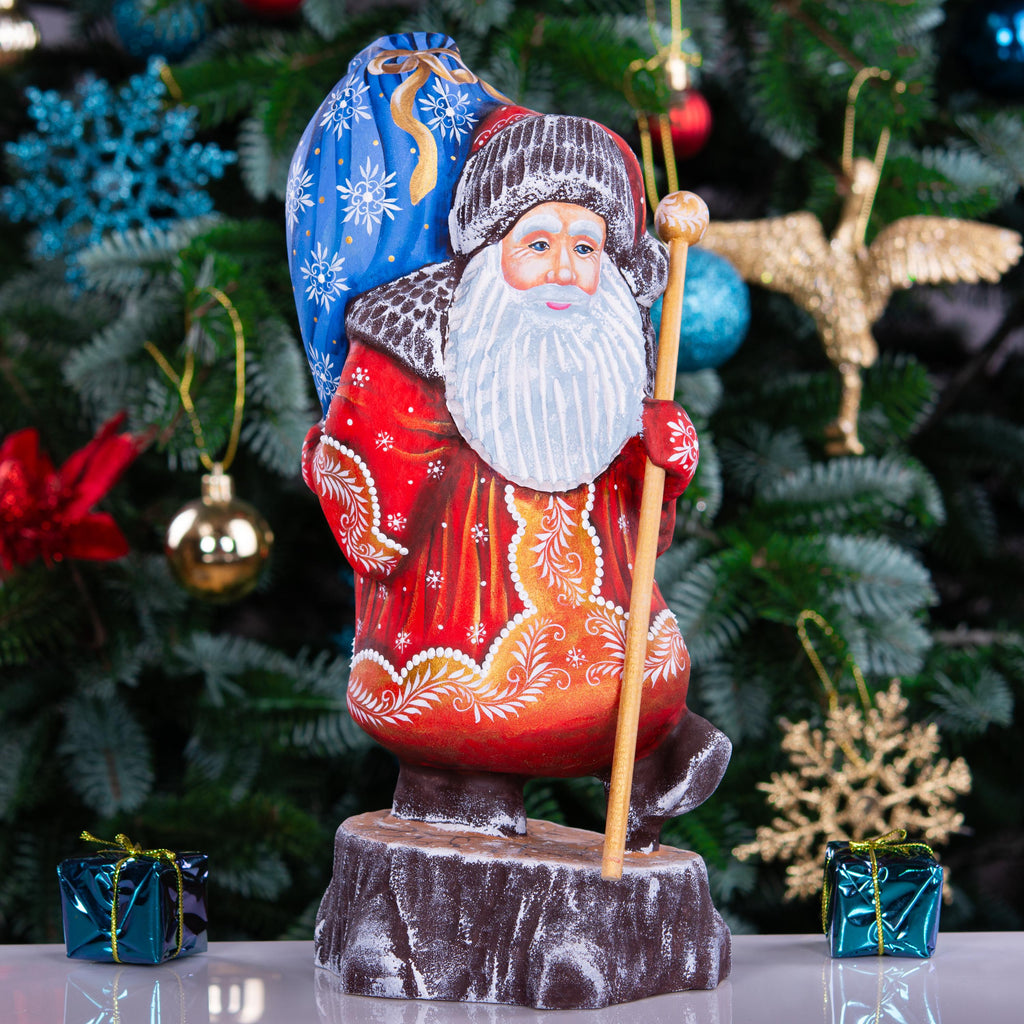 Hand Painted Wooden Santa Claus Statue: Old World Christmas Decor