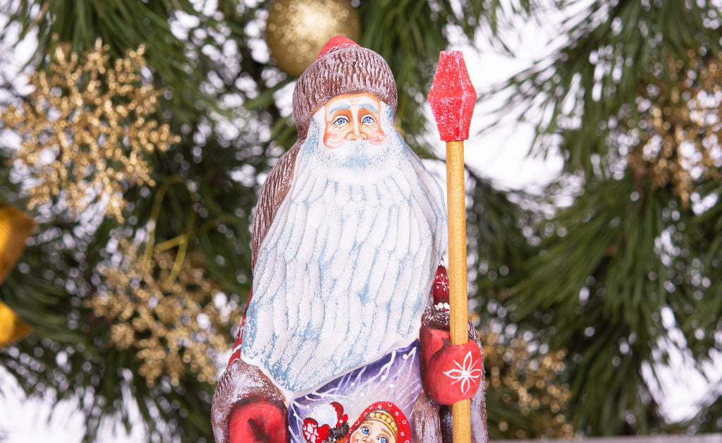 Hand-Carved Wooden Santa Claus Figurine 9inch: Folk Art Christmas Decor