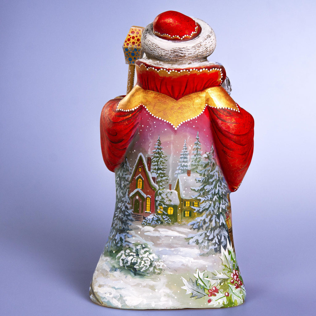 Hand-Carved Wooden Santa 14" with Christmas Train & Winter Village