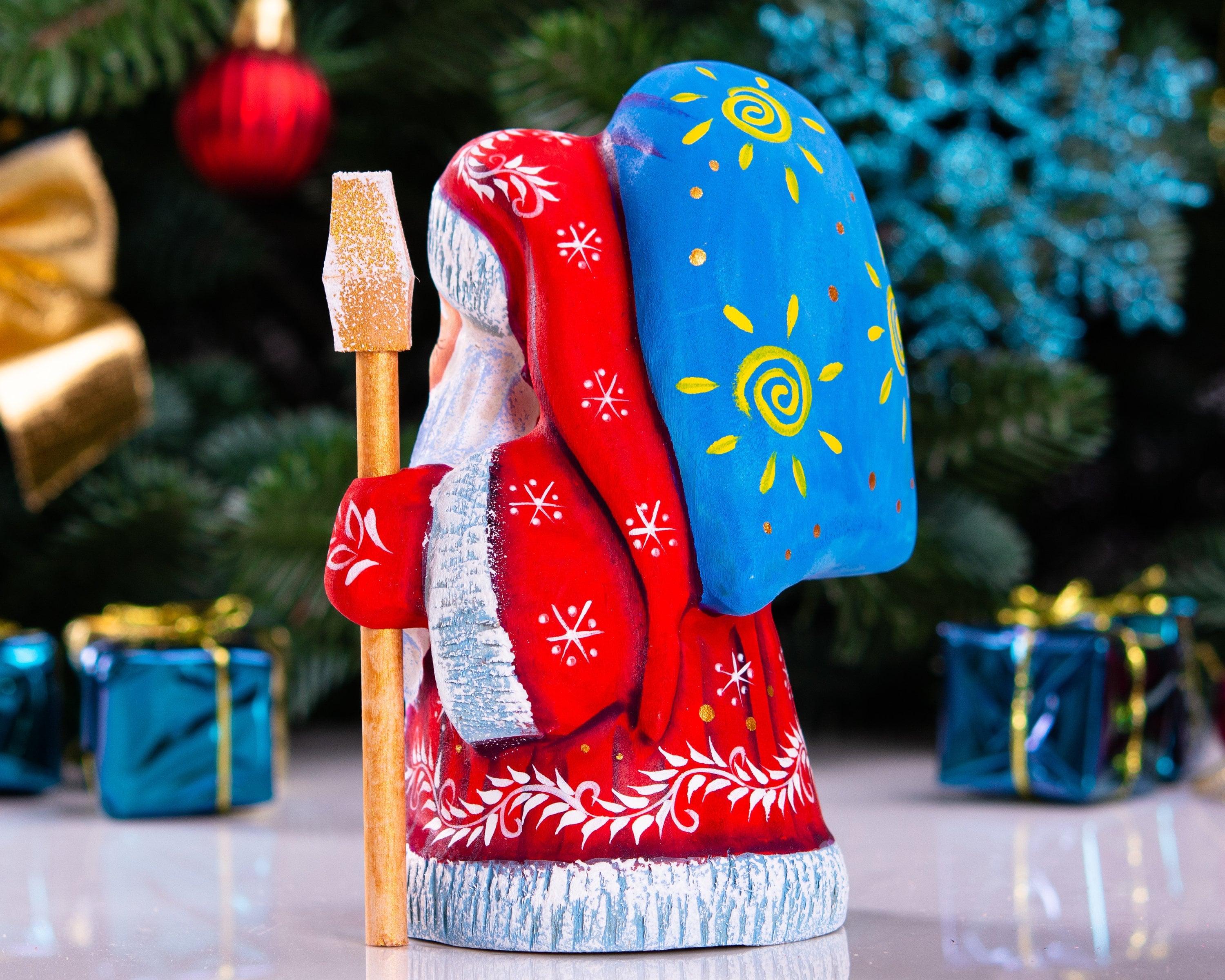 Hand Carved Wooden Santa Figurine: Signed Collectible Christmas Decor