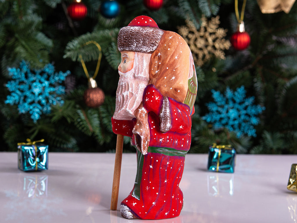 Hand carved Santa wooden figurine 7 inch, Holy Family scene