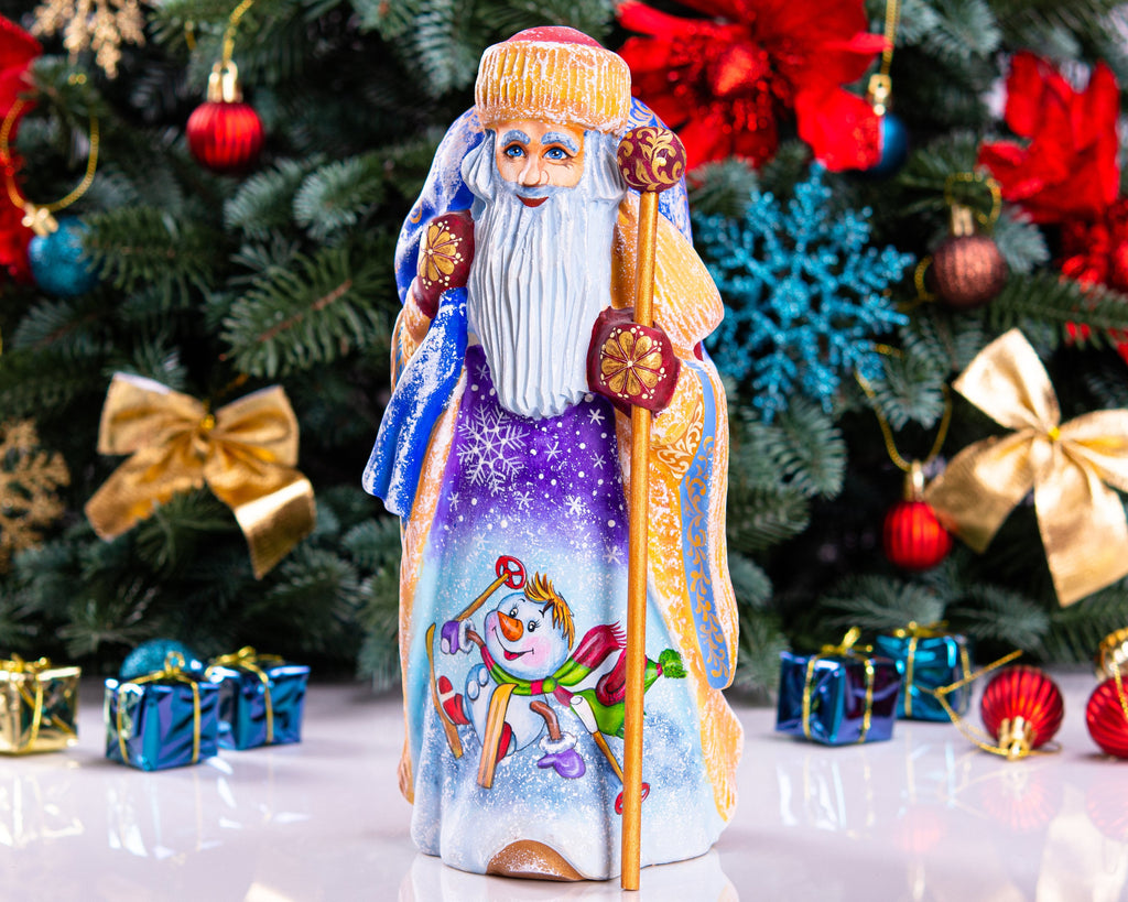 Hand Carved Wooden Santa Claus Figurine: Holiday Home Decor