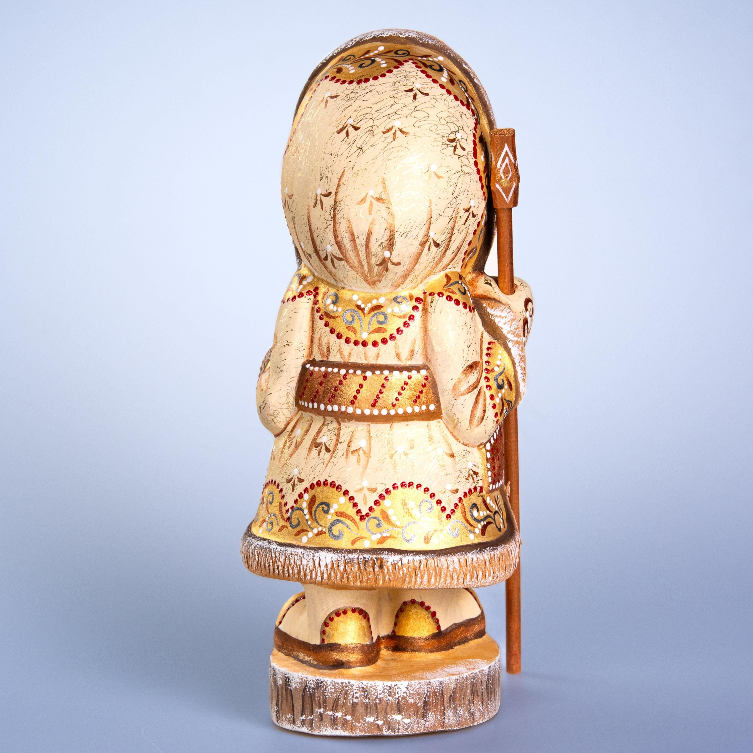 Kris Kringle Santa figurine 11 inch, Scandinavian ivory coat, tabletop centerpiece