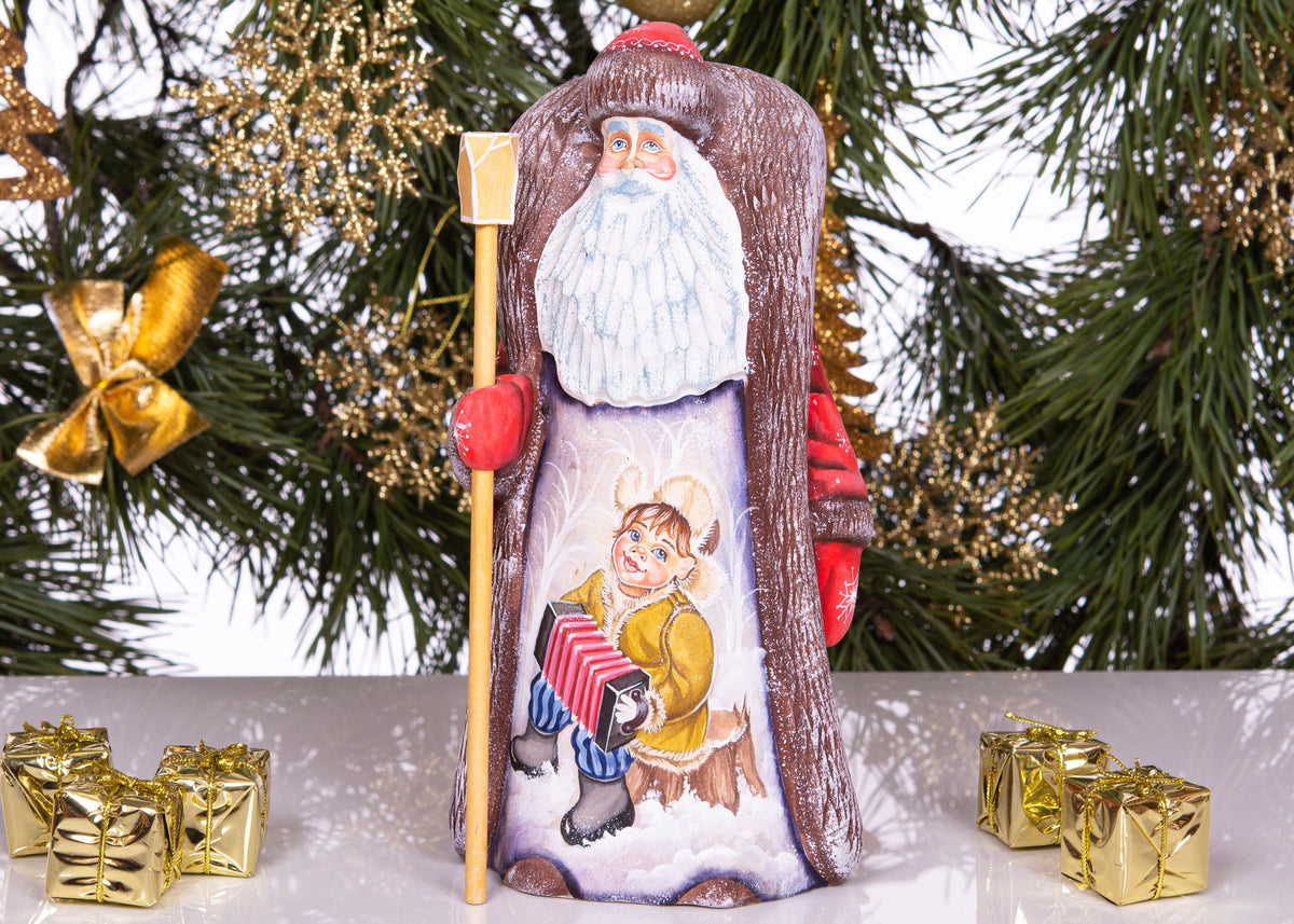 Hand-Carved Wooden Santa Claus Figurine: 9" Christmas Home Decor