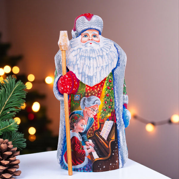 Hand Carved Wooden Santa Claus Figurine: Folk Art Christmas Decor