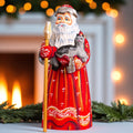 Wooden Santa figurine 9", hand carved Cat lover Accent for Mantel