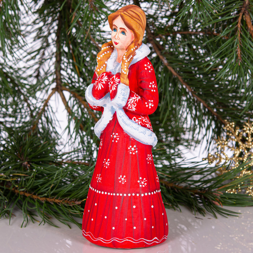 Hand carved Snow Maiden statue 8 inch, Slavic winter girl holiday display
