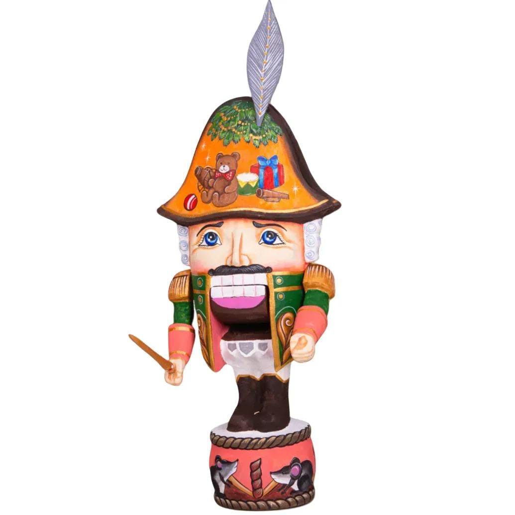 Collectible Nutcracker Figurine 10.6", Hand Painted Wood, Christmas Shelf Decor