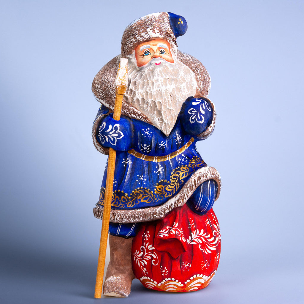 Hand carved Santa 9.5 inch solid wood figurine, Christmas mantel decor