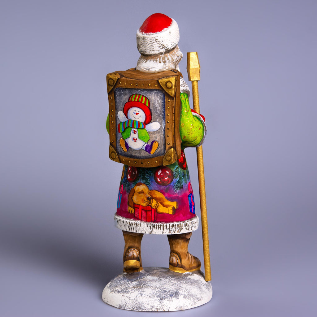 Santa with Puppy Figurine 11", Hand Carved Wood, Christmas Mantel Decor