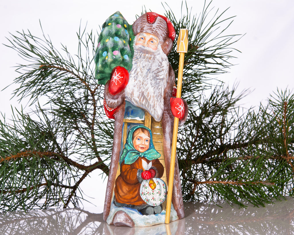 Hand carved Santa figurine 11 inch, winter village child, mantel Christmas decoration