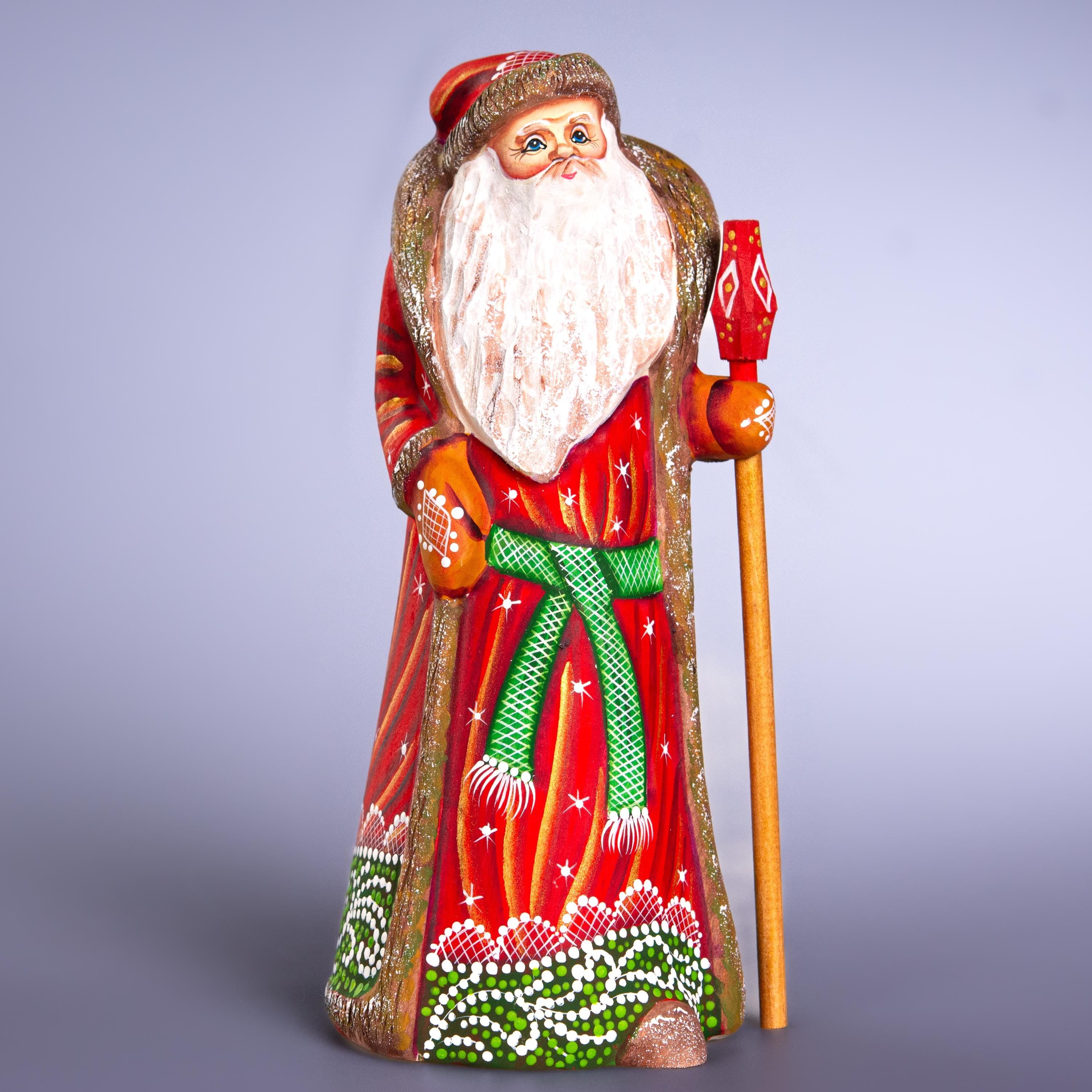 Wooden Santa Figurine 9" – Hand-Carved Christmas Mantel Decor, Folk Art