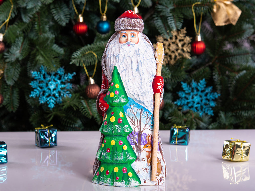 Hand carved Santa wooden figurine 9 inch, Christmas tree accent, shelf decor
