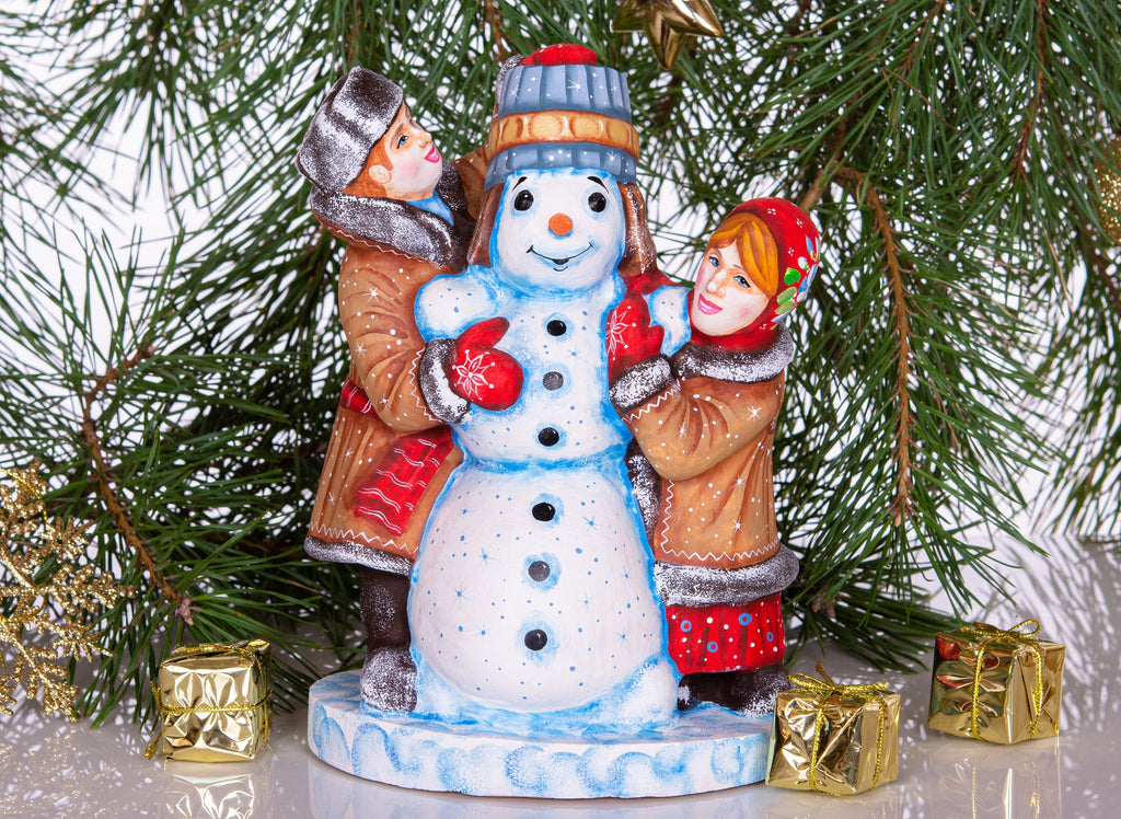 Wooden Hand Carved Snowman Figurine 8", Handmade Christmas Home Decoration Indoor