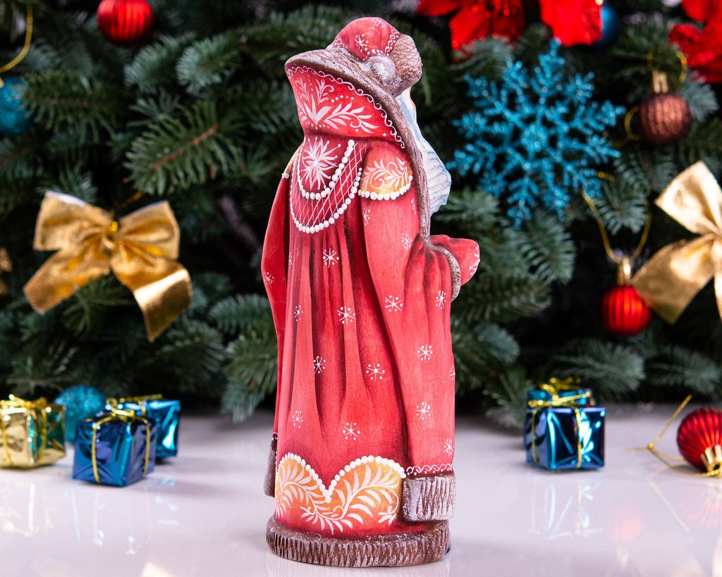 Hand carved Russian Santa figurine 9 inch, winter girl with snowball scene
