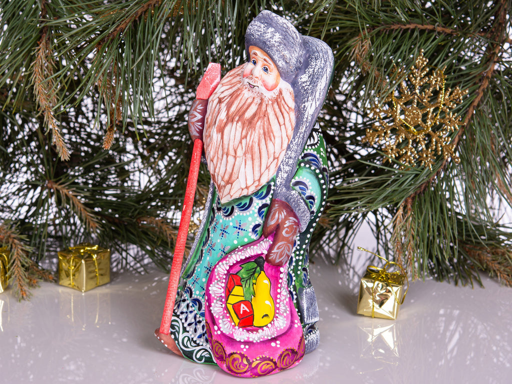 Hand Carved Wooden Santa Figurine: 9 Inch Rustic Christmas Decor