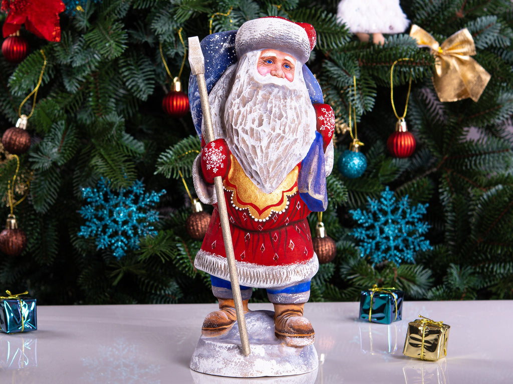 Hand carved Santa wooden figurine 11 inch, steam train scene