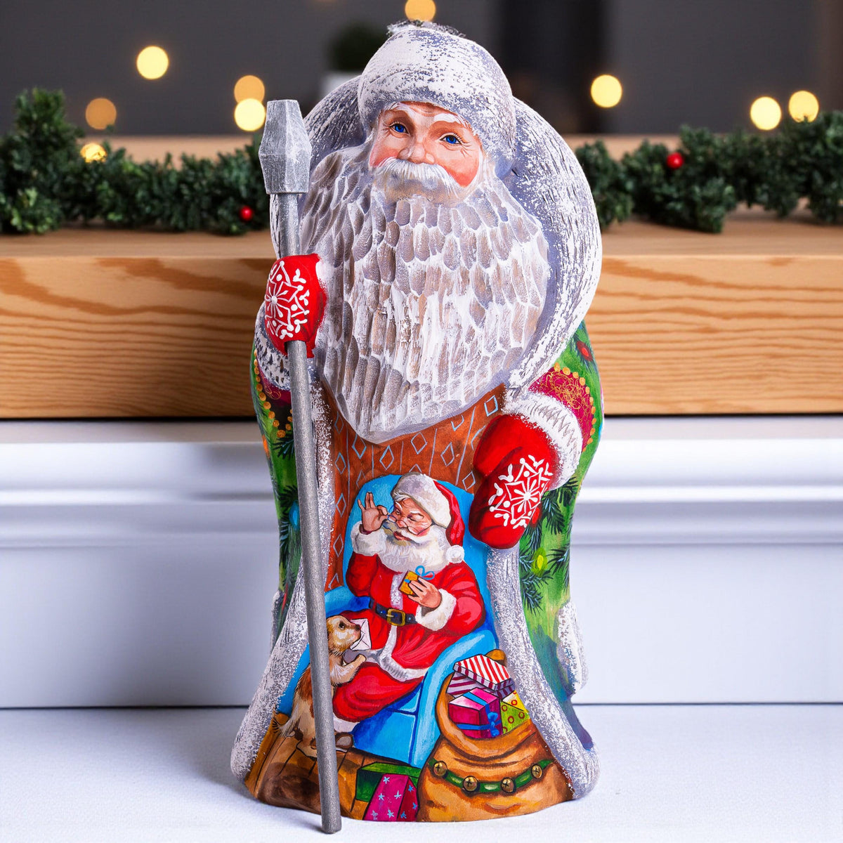 Wooden Hand Carved Vintage Santa Claus figurine 9", handmade Christmas home decoration indoor, funny Christmas gift idea made in Ukraine