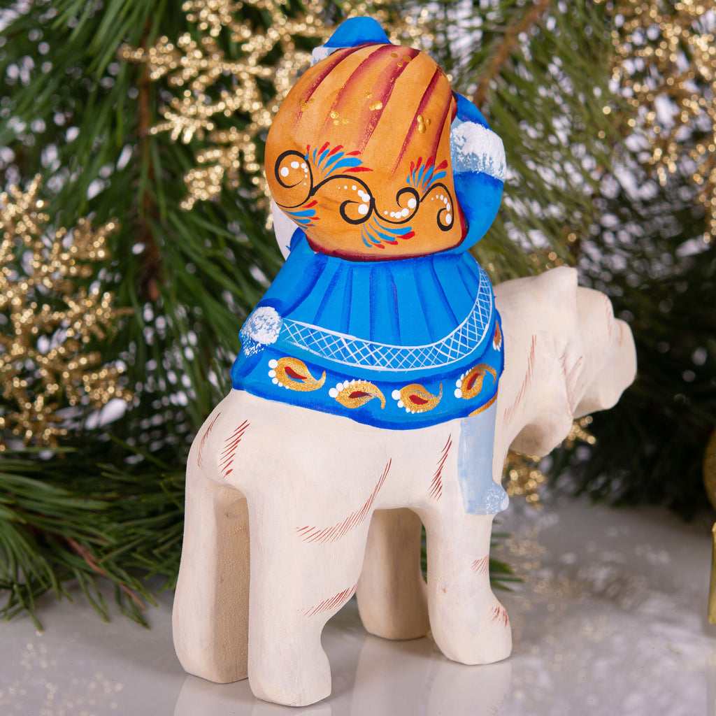 Old World Santa figurine riding polar bear, hand painted 6 inch
