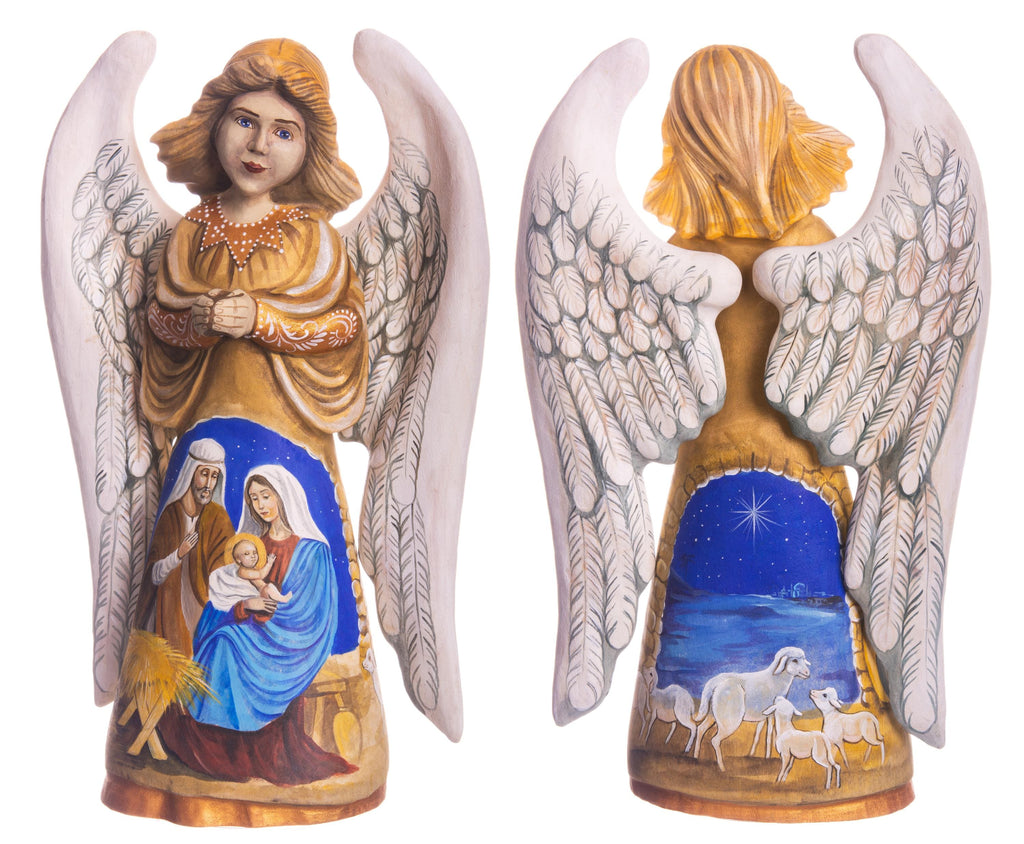 Hand carved angel figurine 9.5 inch, Holy Family Nativity display