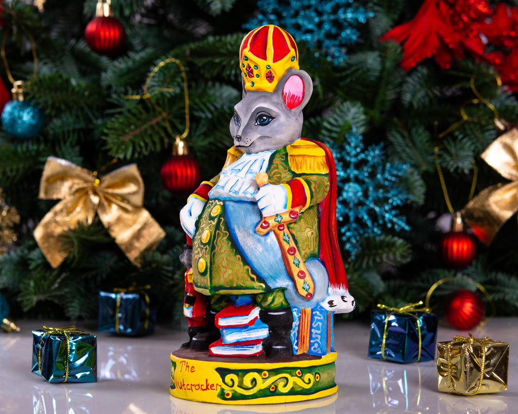 Hand carved Mouse King figurine 8.3 inch, Nutcracker mantel decor